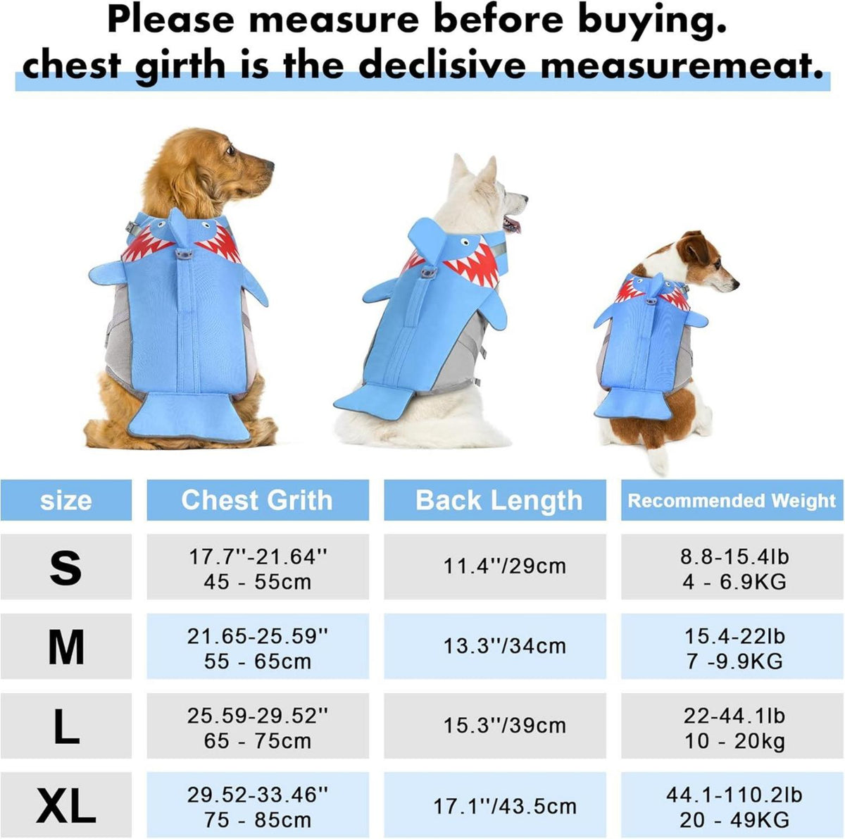 Hundeschwimmweste Hai für kleine, mittlere & große Hunde XL Blau