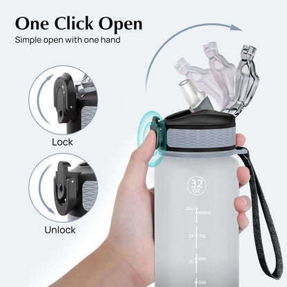 EYQ 1L Sport Trinkflasche mit Zeitmarker und Strohhalm - BPA-frei & auslaufsicher