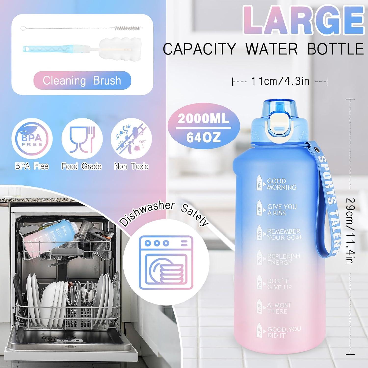 Sport Trinkflasche 2l mit Strohhalm BPA-frei - Große Wasserflasche Fitness