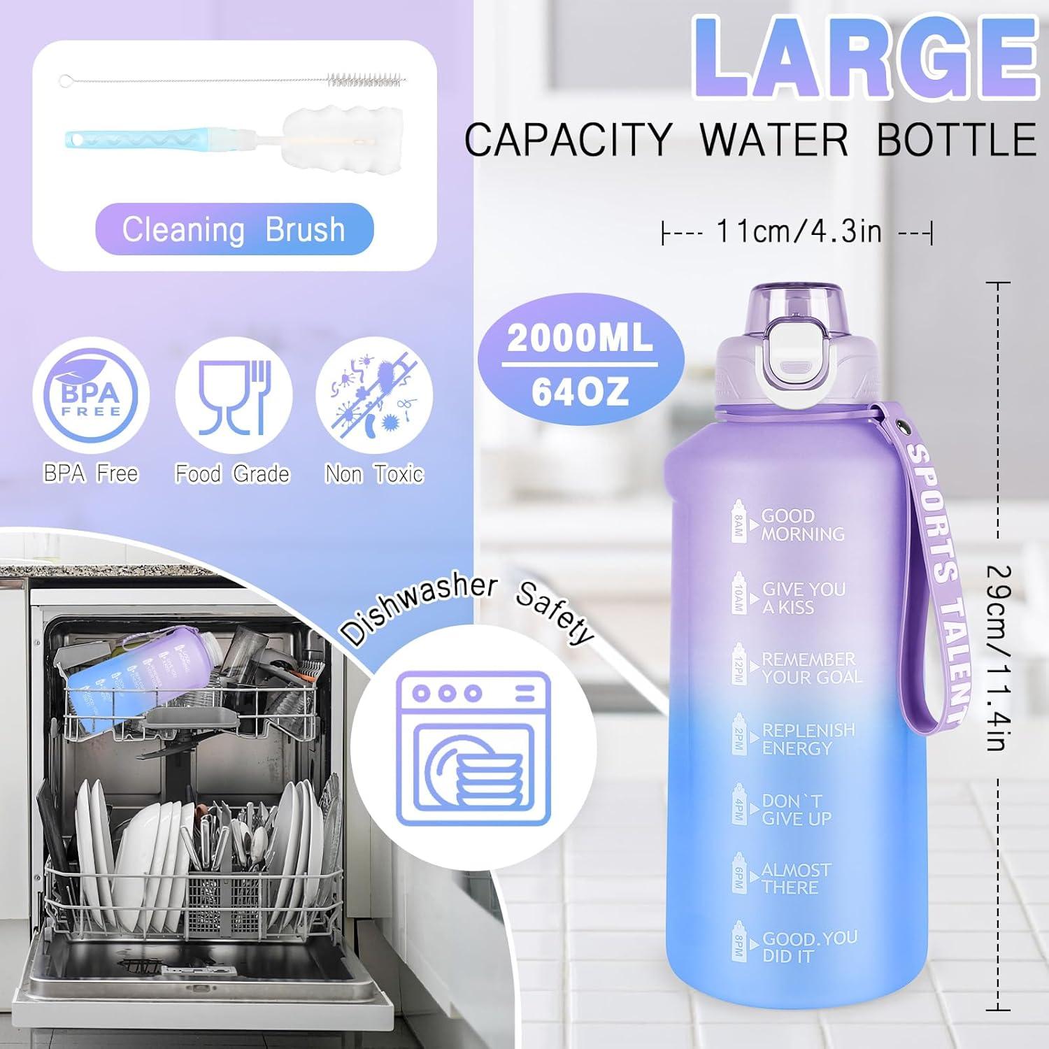 Sport Trinkflasche 2l BPA-frei mit Strohhalm, Zeitmarkierungen - Violett Blau