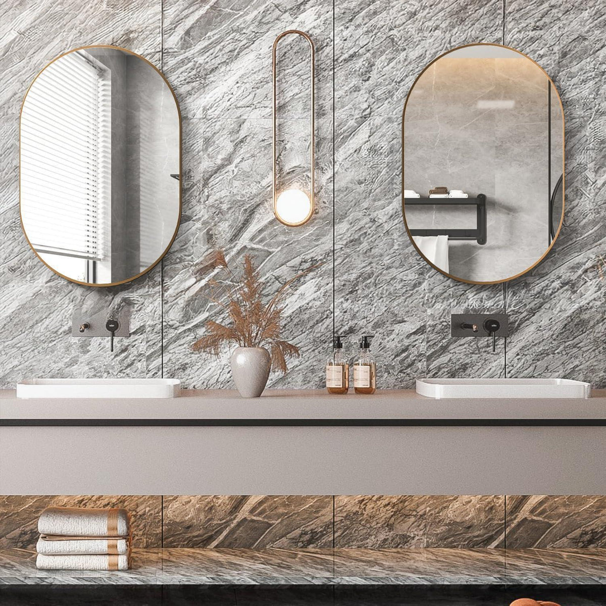Ovaler Wandspiegel 60x90cm mit Goldrahmen – Moderner Badezimmerspiegel