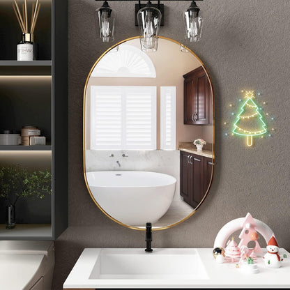 Ovaler Wandspiegel 60x90cm mit Goldrahmen – Moderner Badezimmerspiegel