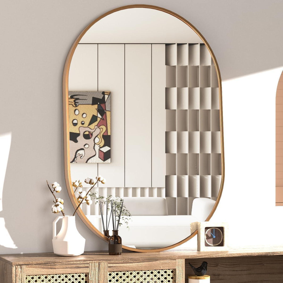 Ovaler Wandspiegel 60x90cm mit Goldrahmen – Moderner Badezimmerspiegel
