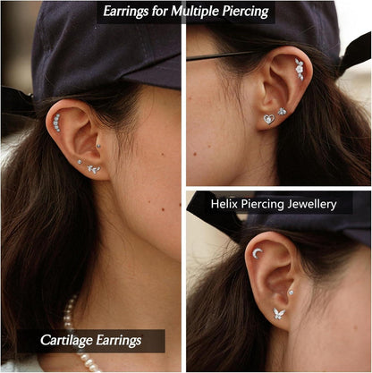 Tragus Helix Piercing Ohrringe Set 12 Stück 16G Chirurgenstahl Zirkonia Ohrstecker