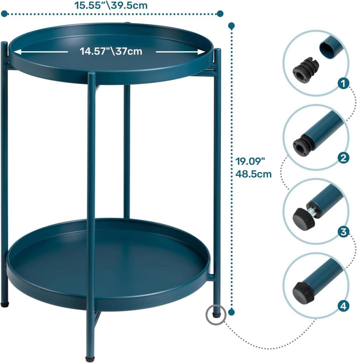 Runder Metall Beistelltisch 2 Ebenen Snack Couch Balkon Schlaf
