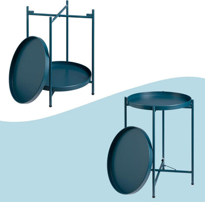 Runder Metall Beistelltisch 2 Ebenen Pfauengrün Wohnzimmer Outdoor