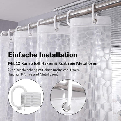 Duschvorhang 180x190cm Durchsichtig Antischimmel Wasserdicht mit 5 Magnete