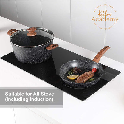 Kitchen Academy Induktion Töpfe Set - Schwarze Granit Kochgeschirr 12-teilig