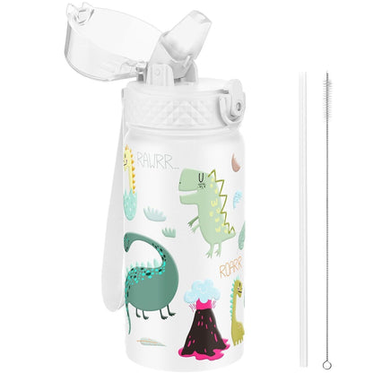 Kinder Trinkflasche Edelstahl mit Strohhalm 420ml bpa-frei