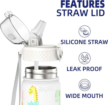 Kinder Trinkflasche Edelstahl mit Strohhalm 420ml bpa-frei