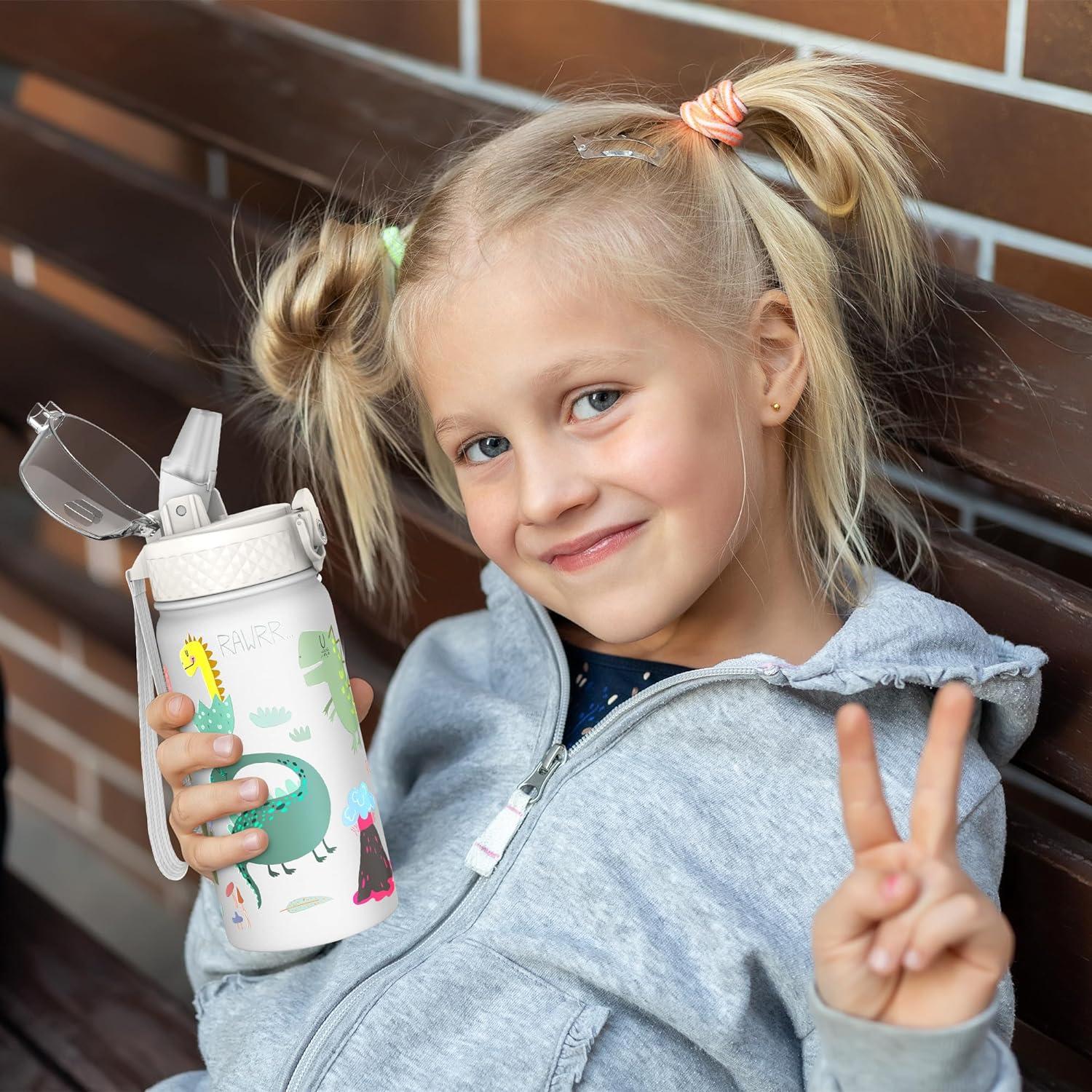 Kinder Trinkflasche Edelstahl mit Strohhalm Auslaufsicher 420ml