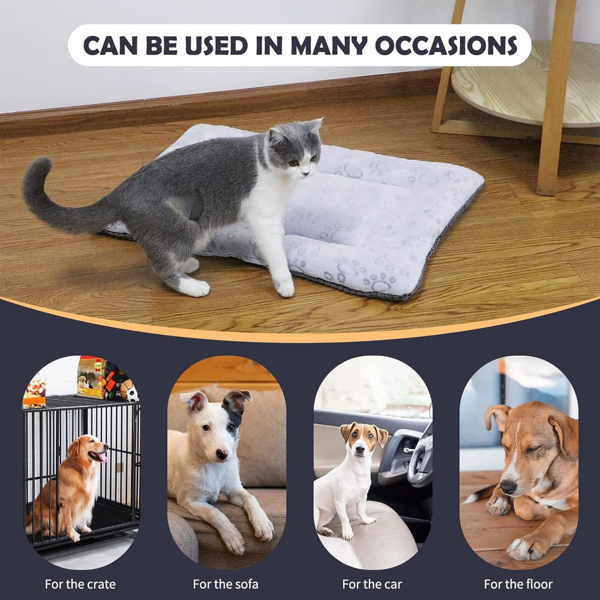 IEUUMLER Hundebett Waschbar Flauschig Weich Hundematte Katzenkissen Große Kleine Hunde Katzen Grau 60 * 45cm