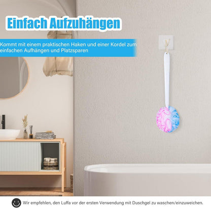 Peelende Duschbürste Badeset mit rutschfestem Griff 42cm - Weiß Blau Rosa