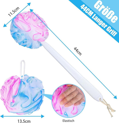 Peelende Duschbürste Badeset mit rutschfestem Griff 42cm - Weiß Blau Rosa