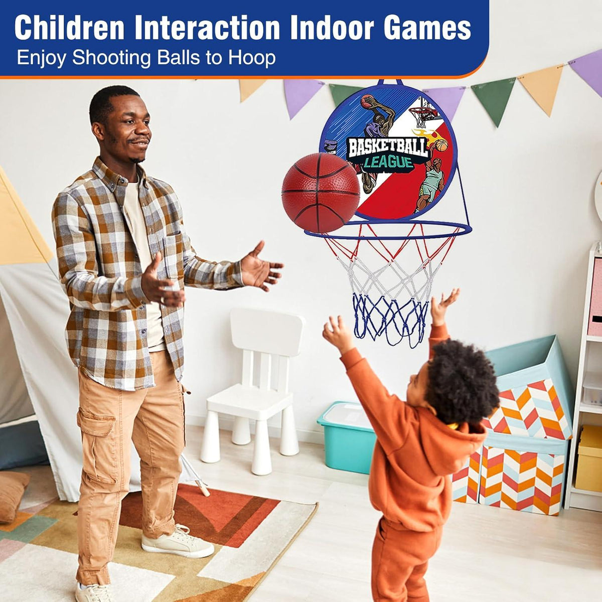 Basketballkorb mit Dartscheibe für Kinder, 2-in-1 Indoor Outdoor Spielzeug
