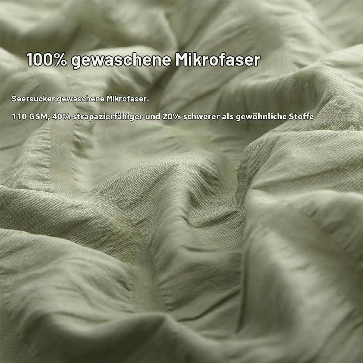 Seersucker Bettwäsche Set 200x200 cm Grün – Atmungsaktiv & Kühlend