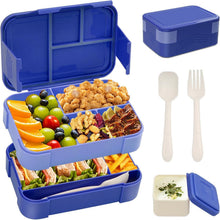 Auslaufsichere Bento Box 1550ml Stapelbar 6 Fächer & Besteck Blau