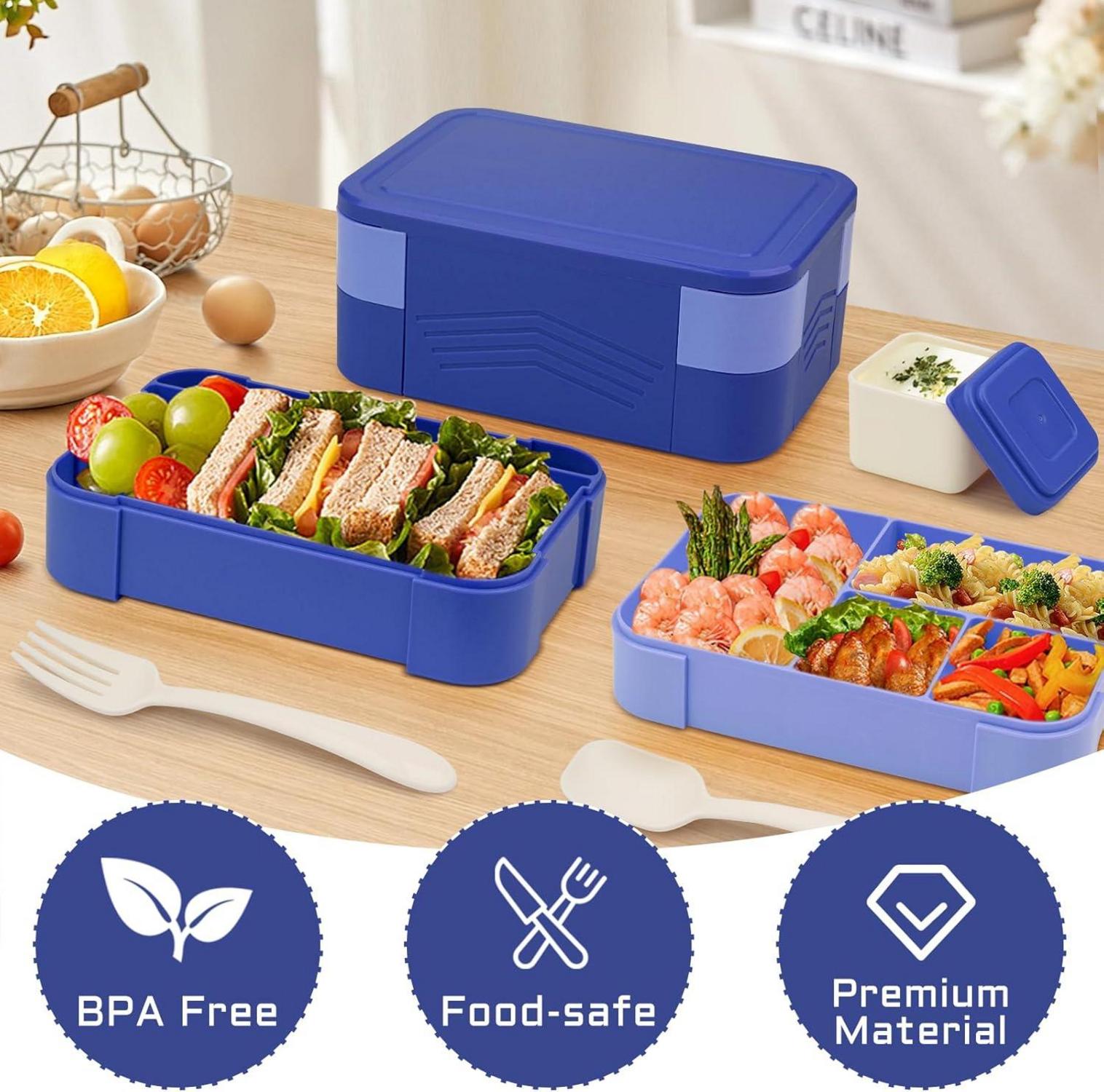 BIBURY Lunchbox 1550ml Auslaufsicher Stapelbar Bento Box 6 Fächer BPA-frei Blau