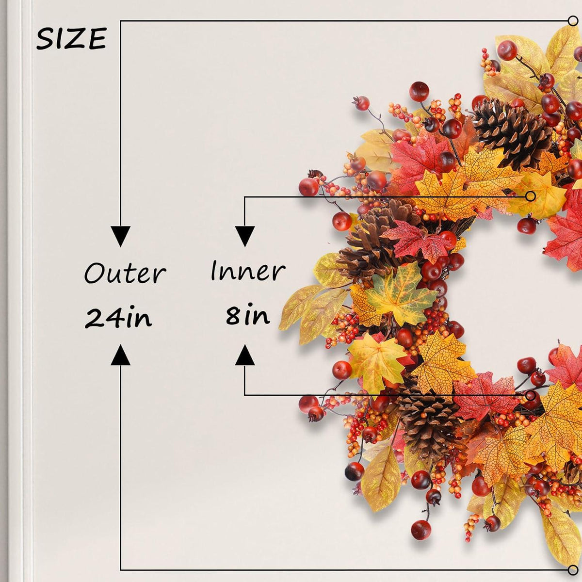 Herbst Türkranz 61cm Ahorn Tannenzapfen Halloween Dekoration