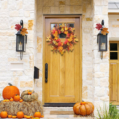 Künstlicher Türkranz Herbst Ahorn Tannenzapfen 61cm Halloween Dekoration