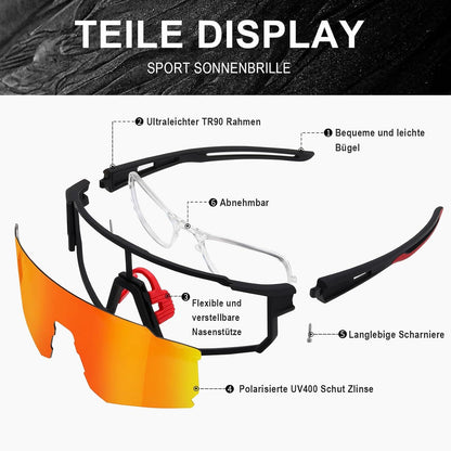 Sportbrille Polarisiert UV400 Fahrradbrille Sonnenbrille Outdoor Sicht