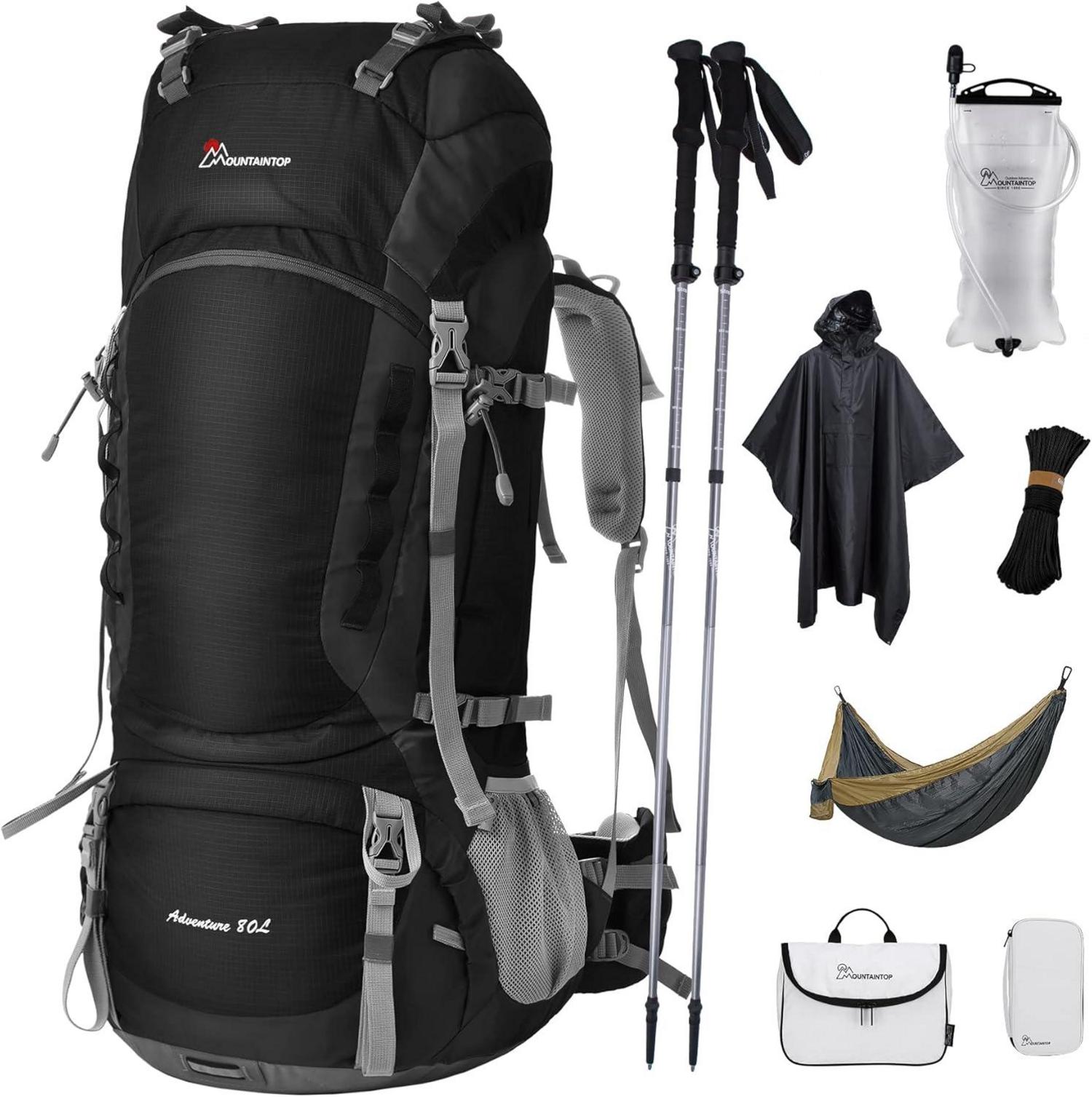 Trekkingrucksack 80L mit Trinkblase Wanderstöcke Hängematten Outdoor