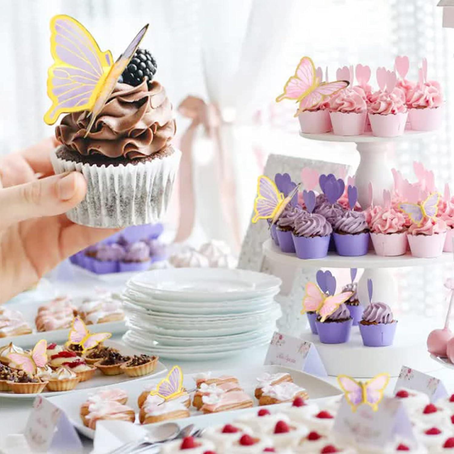 22 Stück Geburtstagstorte Schmetterlinge Deko Set Lila Gold Topper Kit