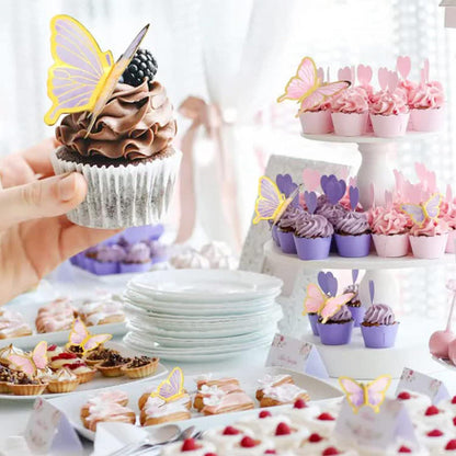 22 Stück Geburtstagstorte Schmetterlinge Deko Set Lila Gold Topper Kit