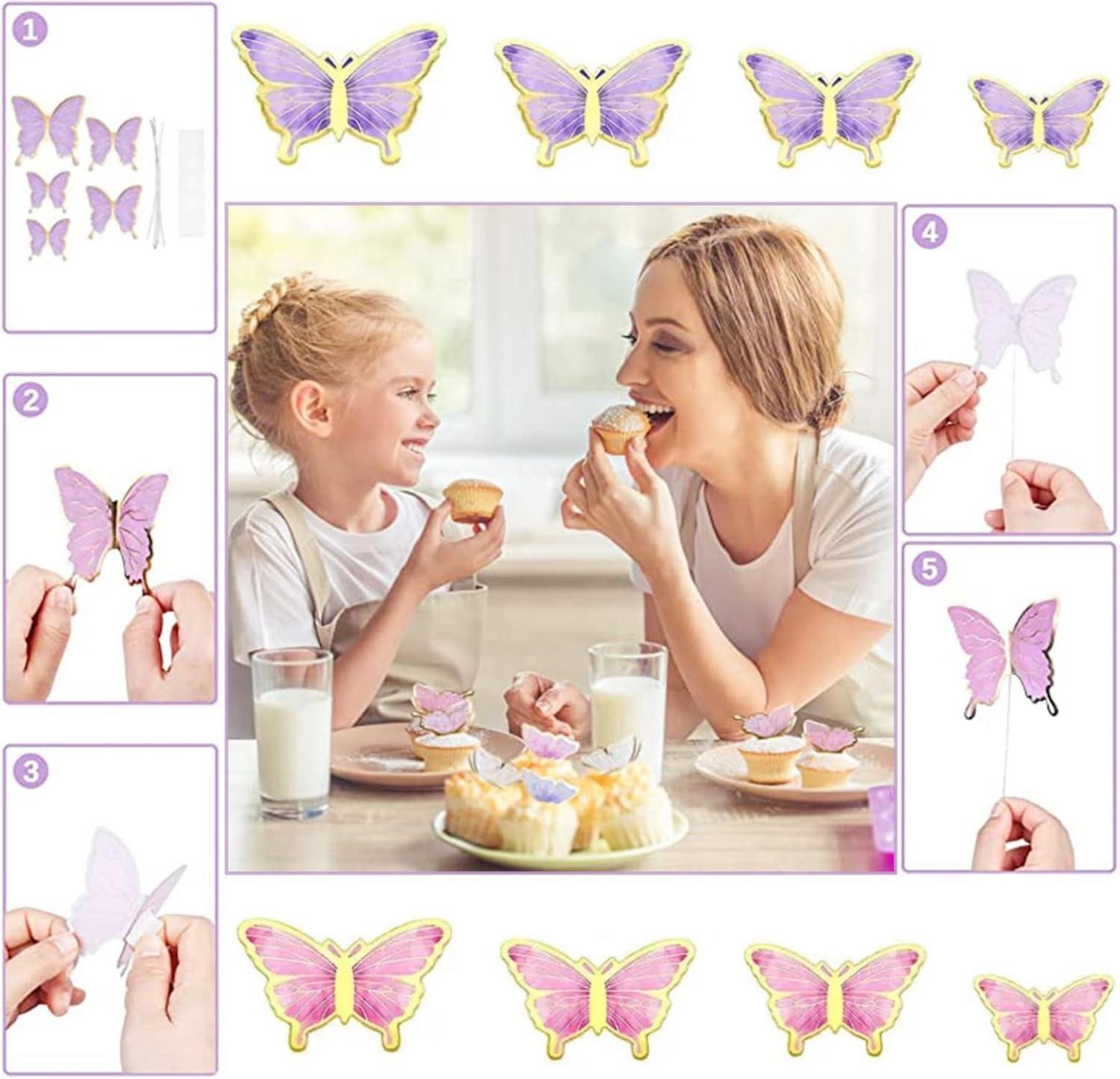 22 Stück Tortendeko Geburtstag Schmetterlinge Kuchen Deko Cake Topper