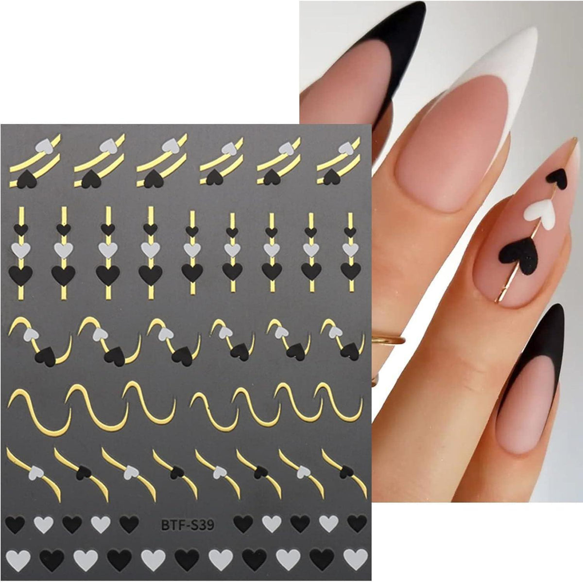 Nagelsticker Herz Linien Blumen – 9 Blatt Nail Art Aufkleber