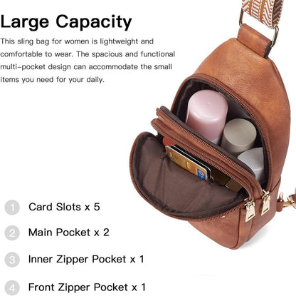 Telena Bauchtasche Damen Sling Rucksack Umhängetasche Klein Crossbody Bag Braun