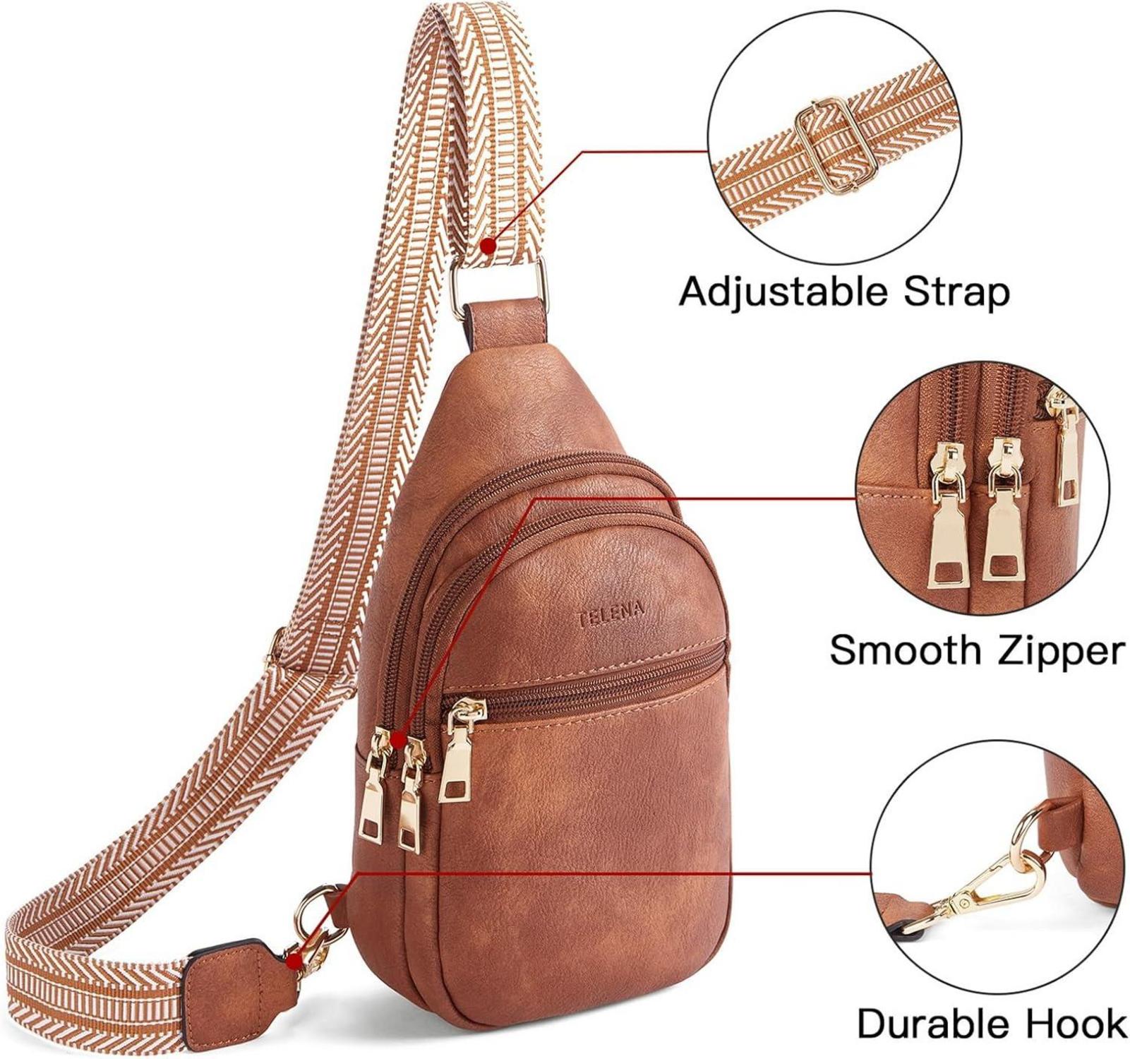 Telena Damen Bauchtasche Sling Rucksack Crossbody Bag Braun