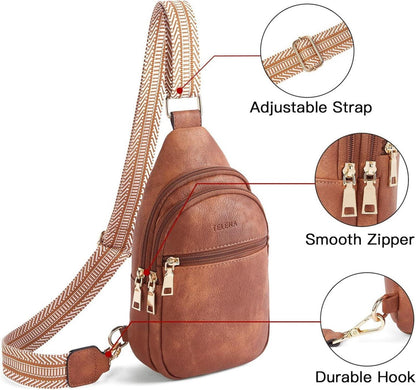 Telena Damen Bauchtasche Sling Rucksack Crossbody Bag Braun