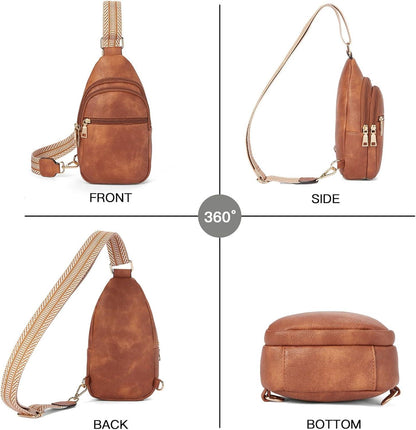 Telena Bauchtasche Damen Sling Rucksack Umhängetasche Klein Crossbody Bag Braun