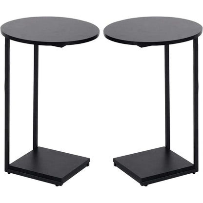 HDANI C-Tisch 2er Set, runder Couchtisch mit Holzplatte, 40x40x60cm, Schwarz