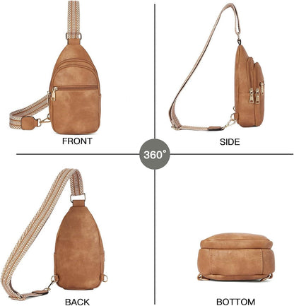 Telena Damen Bauchtasche Sling Rucksack Crossbody Bag Kunstleder Hellbraun