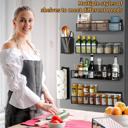 Magnetische Gewürzregale für Kühlschrank - 6er Set Schwarz Metall Organizer