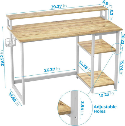 Schreibtisch Holz Regal Monitorständer Computertisch Stauraum Eiche