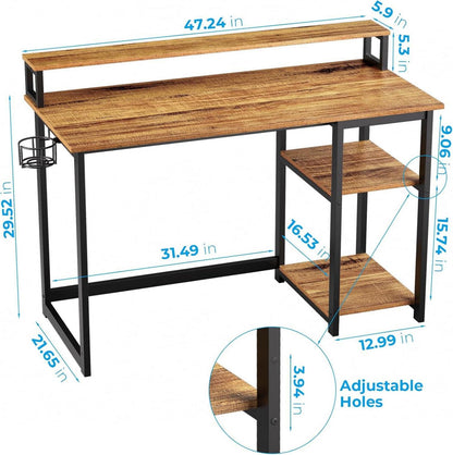 Schreibtisch mit Regal und Monitorständer, Braun