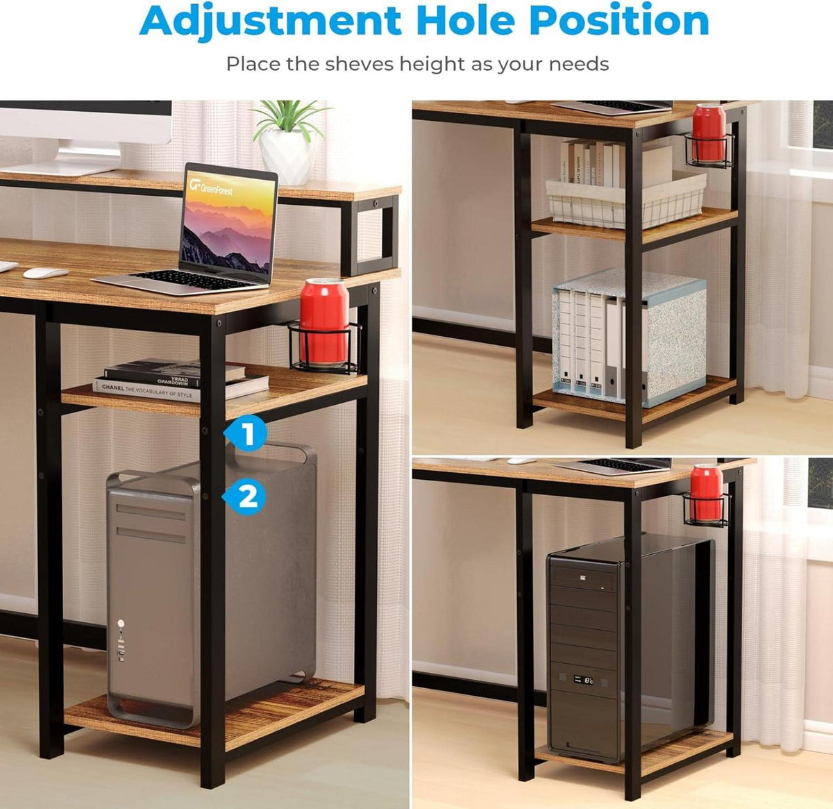 Schreibtisch mit Regal und Monitorständer, 120x55cm, Home Office, Braun