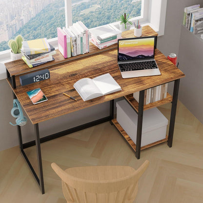 Schreibtisch mit Regal und Monitorständer, 120x55cm, Home Office, Braun