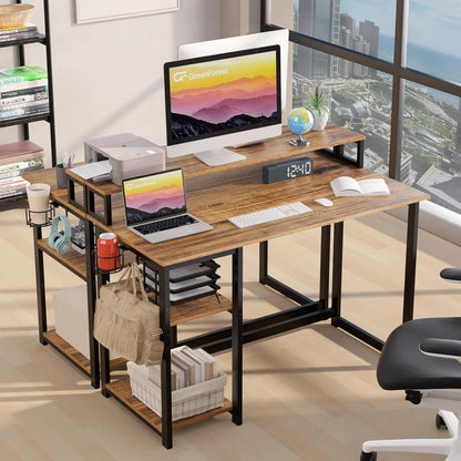 Schreibtisch 120x55 cm mit Regal und Monitorständer, Braun