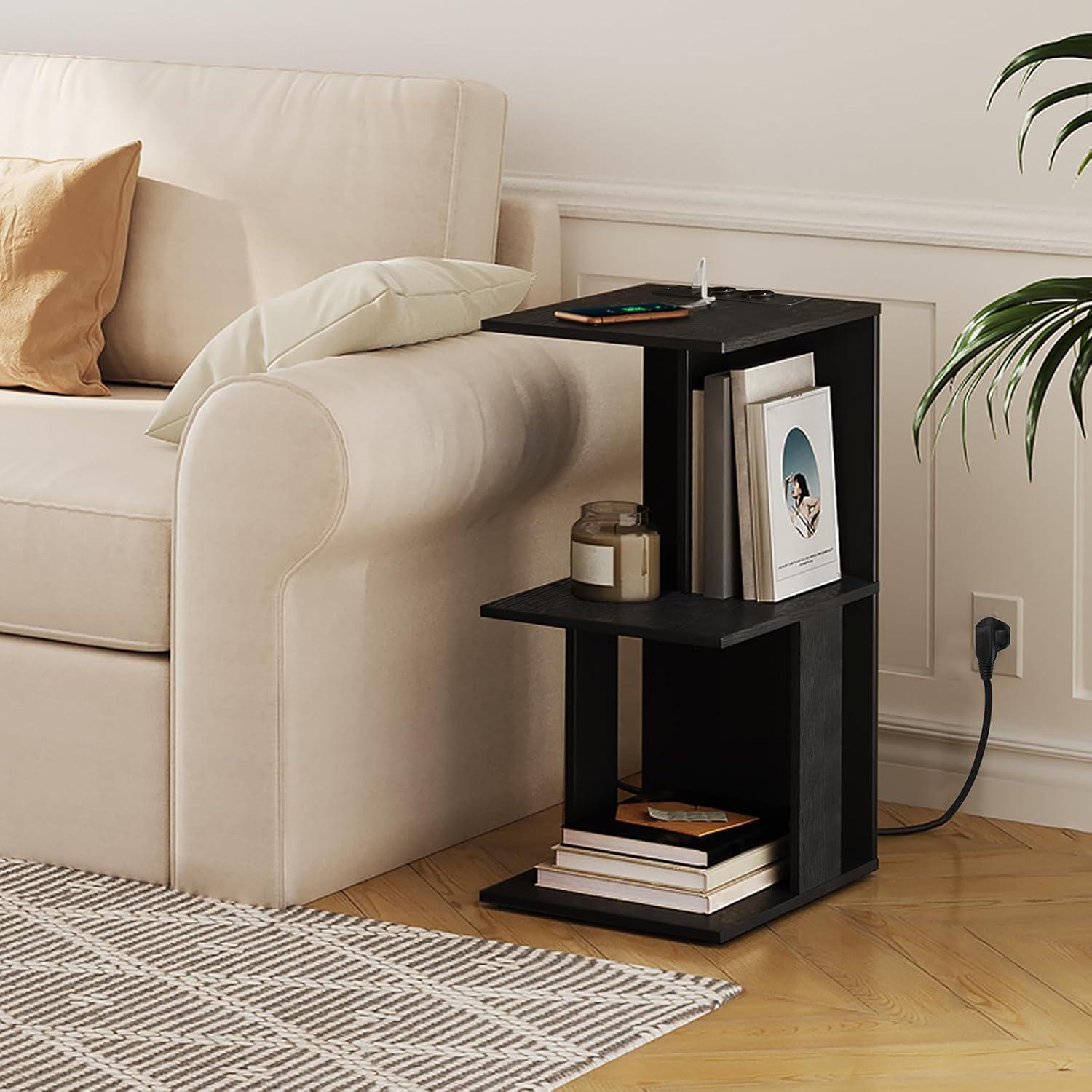 Couchtisch mit Ladestation und LED-Sensorleuchte, Schwarz