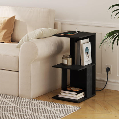 Couchtisch mit Ladestation und LED-Sensorleuchte, Schwarz