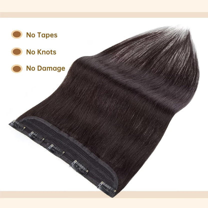 Clip in Echthaar Haarverlängerung Schwarz 55 cm