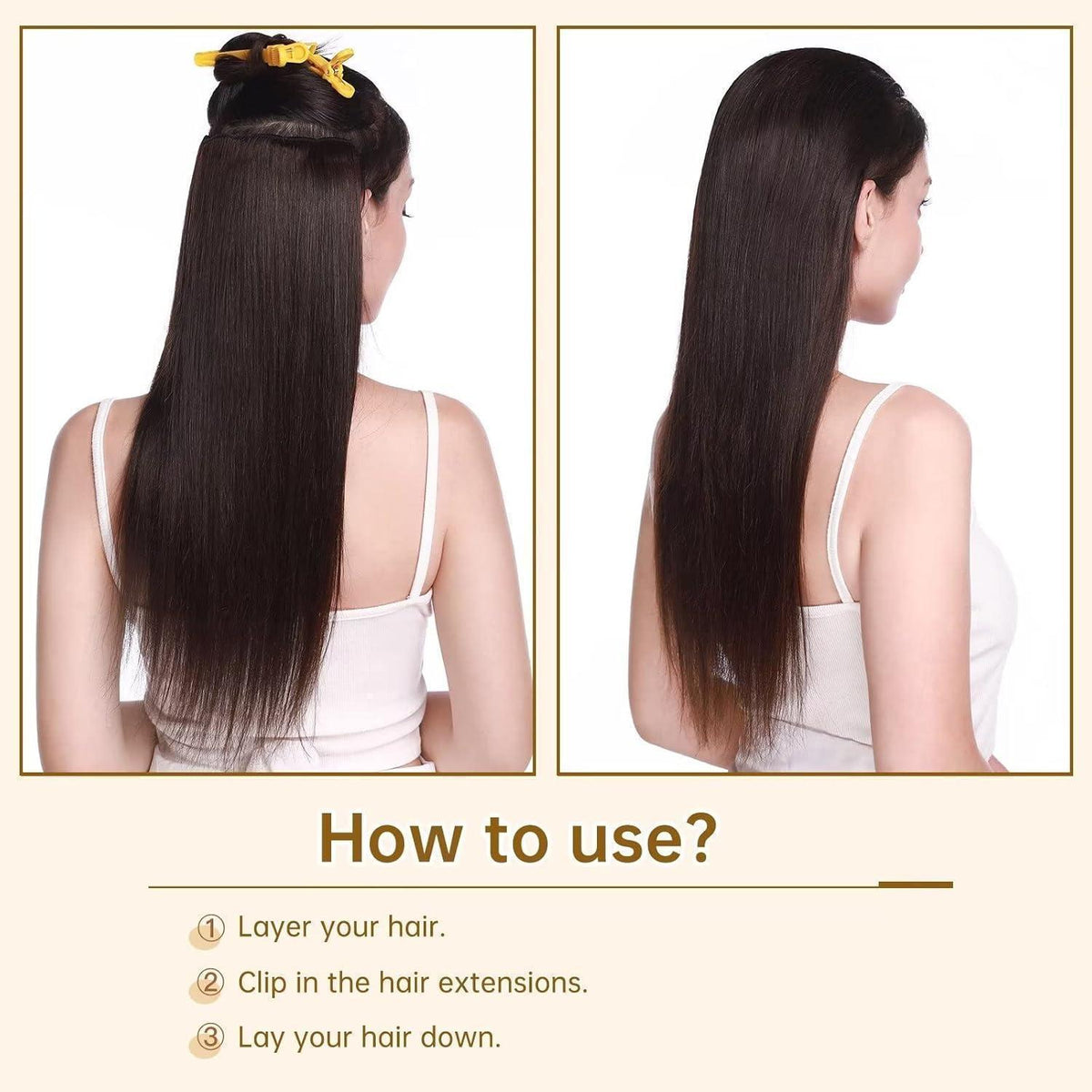 Clip in Echthaar Haarverlängerung Schwarz 55 cm