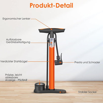 Fahrrad Standpumpe Hochdruck 160 PSI Manometer Französisches