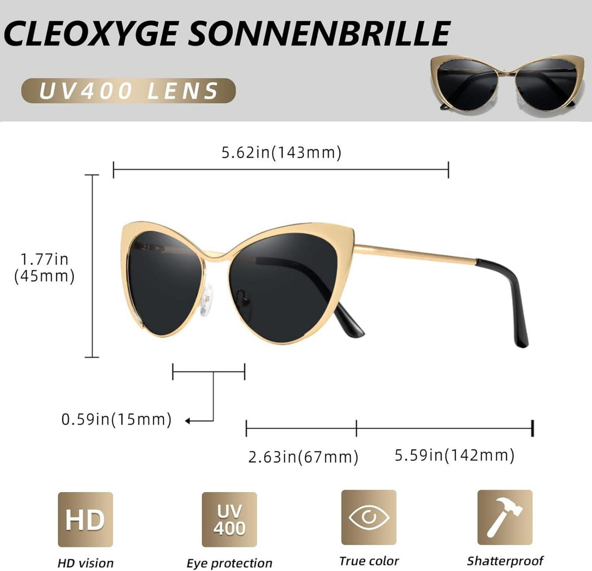 Polarisierte Sonnenbrille Vintage Elegant Metallrahmen UV400-Schutz