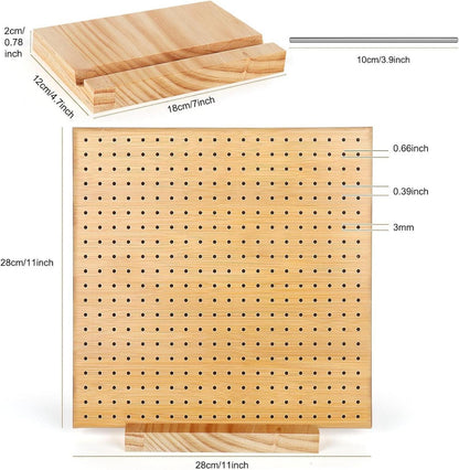 Grosse Holz Häkelblocker mit 30 Edelstahlstiften 28x28cm