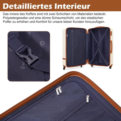 Hartschalen Trolley Koffer Set 3tlg 4 Rollen TSA-Schloss Schwarz Braun